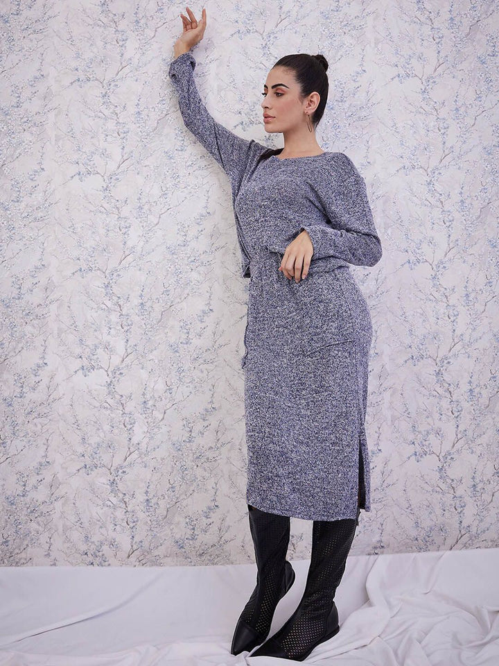 Athena Blue Self Design Top & Skirt