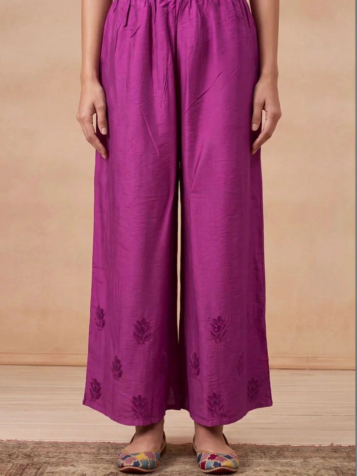 House of Chikankari Women Ethnic Motifs Embroidered Regular Thread Work Chanderi Silk Kurta with Palazzos