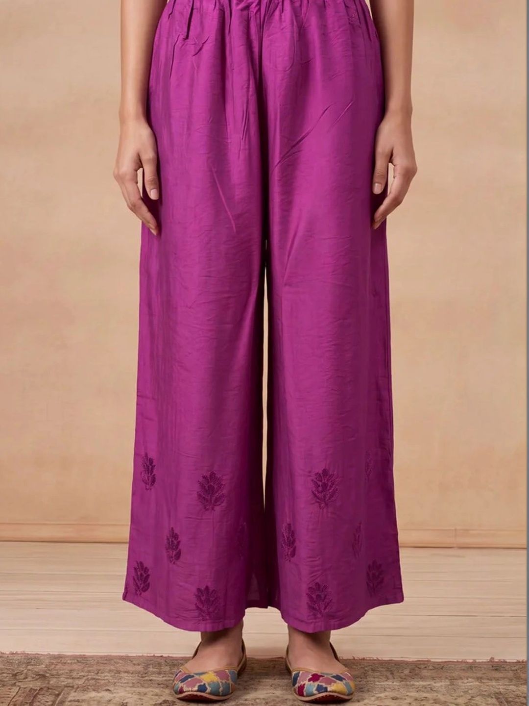 House of Chikankari Women Ethnic Motifs Embroidered Regular Thread Work Chanderi Silk Kurta with Palazzos