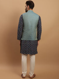 SOJANYA Geometric Embroidered Regular Kurta with Churidar & Woven Design Nehru Jacket