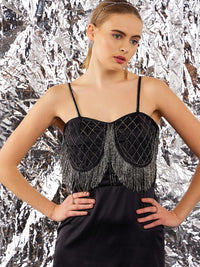 STREET 9 Black Embellished Shoulder Straps Satin Sheath Dress