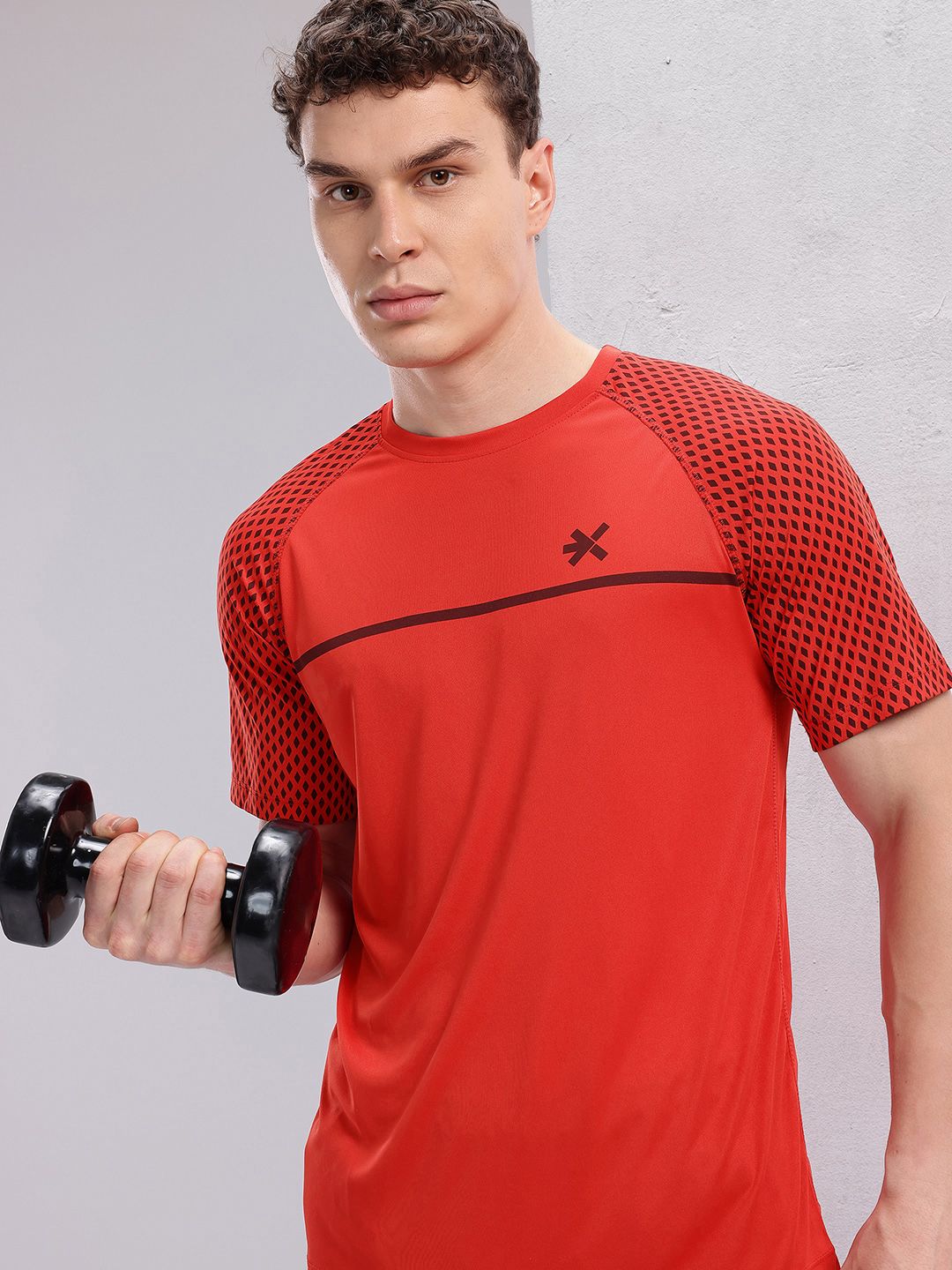 HRX by Hrithik Roshan Brand Logo & Geometric Printed Rapid-Dry Training T-shirt