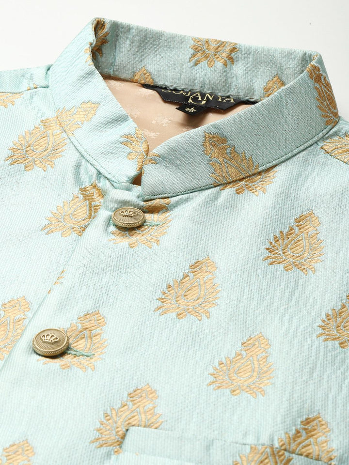 SOJANYA Men Solid Kurta with Churidar & Woven Design Nehru Jacket