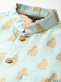 SOJANYA Men Solid Kurta with Churidar & Woven Design Nehru Jacket
