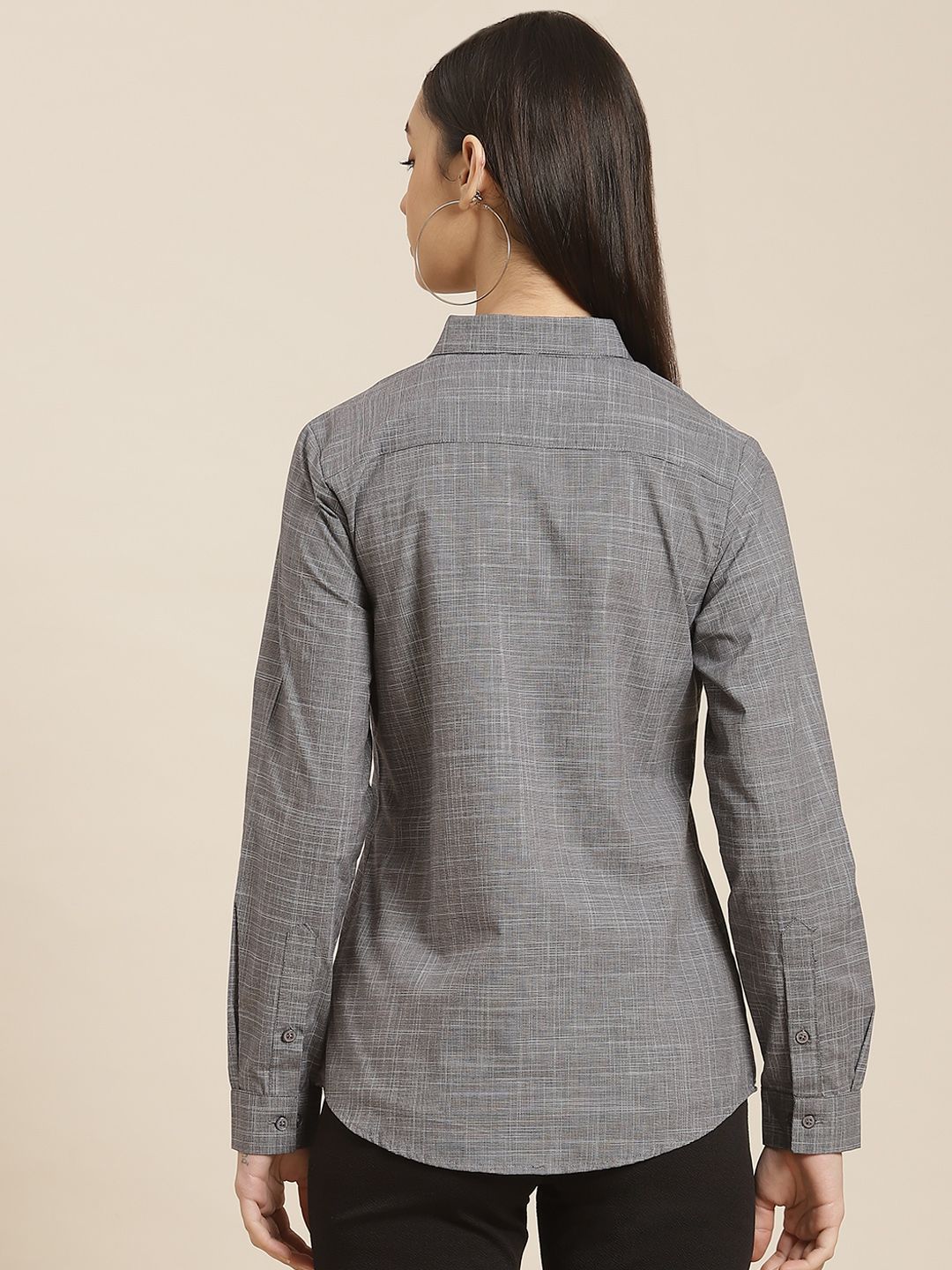 Hancock Women Grey Standard Slim Fit Cotton Formal Shirt