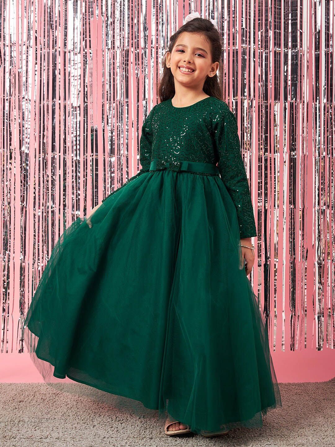 pspeaches Girls Embellished Sequinned Fit & Flare Lace Maxi Dress