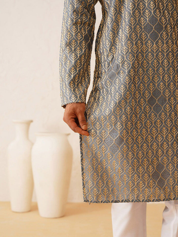 SOJANYA Motif Etnik Bersulam Benang Biasa Bekerja Kurta Kapas Tulen dengan Churidar