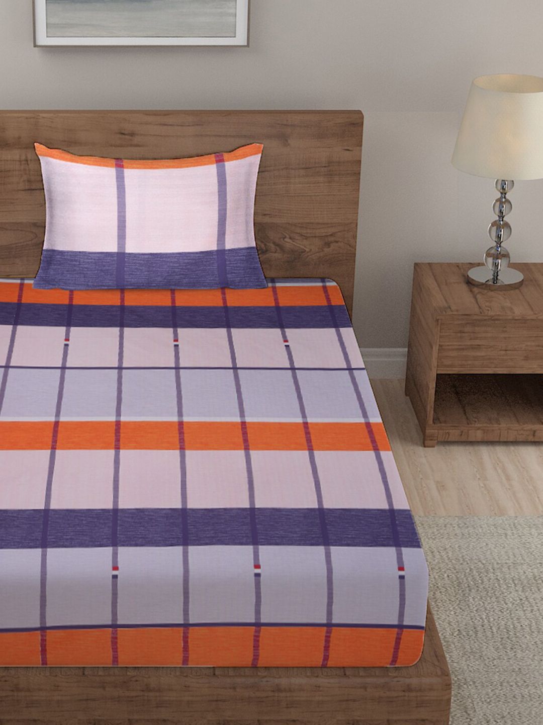 KLOTTHE Purple Geometric Cotton 210 TC Single Cadar Halus dengan Sarung Bantal-225 x 150 cm