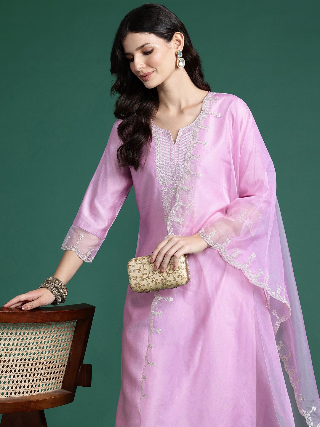 Indo Era Ethnic Motifs Embroidered Thread Work Liva Kurta with Trousers & With Dupatta