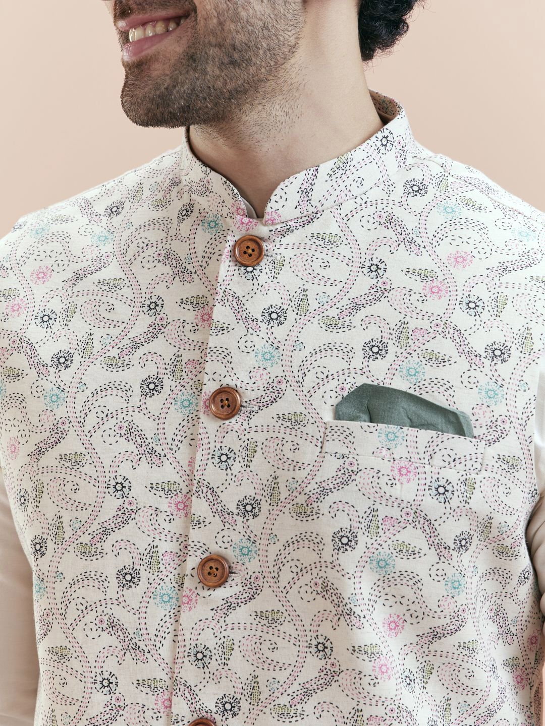 KISAH Mandarin Collar Jodhpuri Straight Kurta With Trousers & Nehru jacket