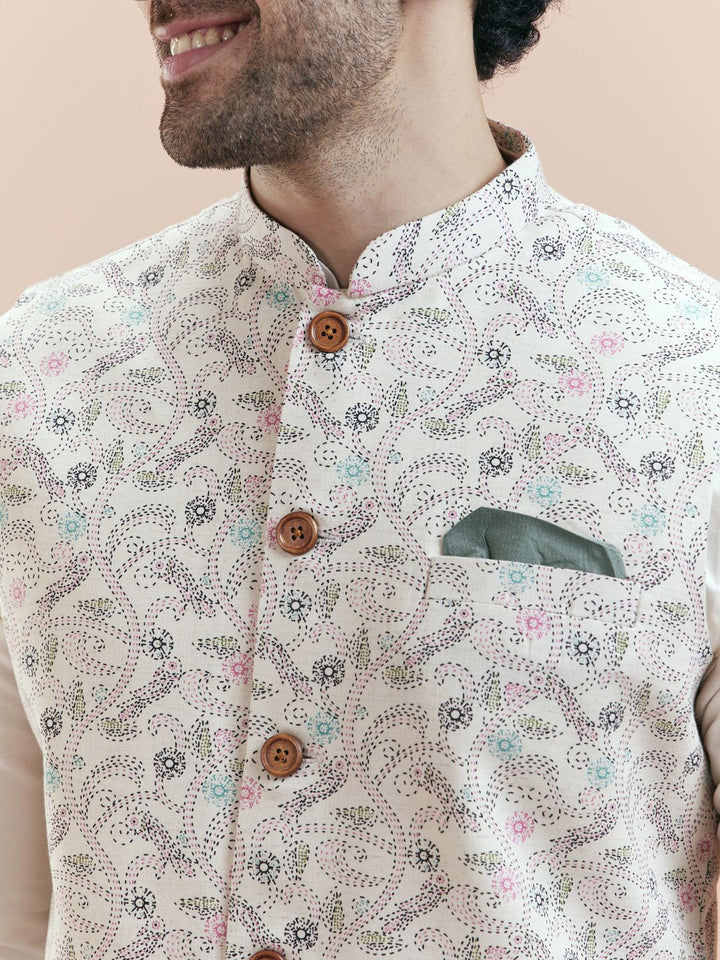 KISAH Mandarin Collar Jodhpuri Straight Kurta With Trousers & Nehru jacket