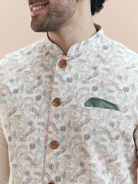 KISAH Mandarin Collar Jodhpuri Straight Kurta With Trousers & Nehru jacket