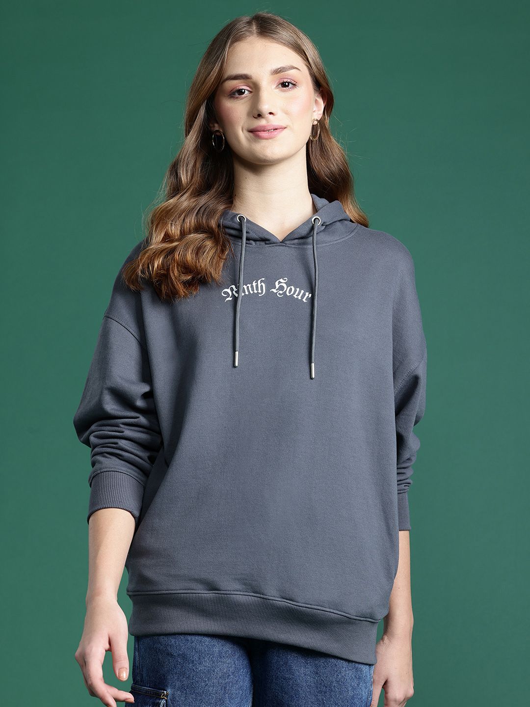 DressBerry Women Printed Hooded Longline Sweatshirt