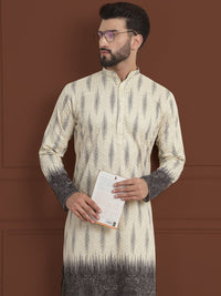 SOJANYA LUXE Motif Etnik Bersulam Kolar Mandarin Lurus Kapas Tulen Kurta & Piyama