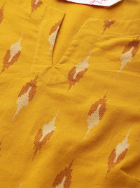 all about you Women Mustard Yellow Pure Cotton Ikat Print Kurta with Trousers & Dupatta