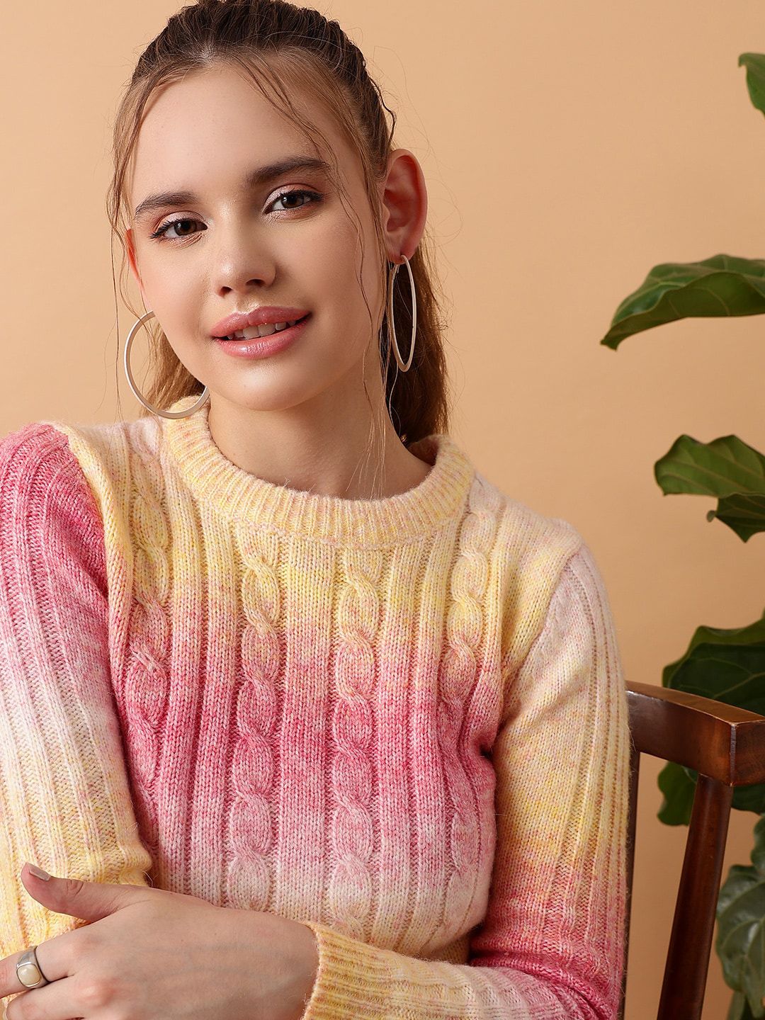STREET 9 Cable Knit Crop Pullover Sweater