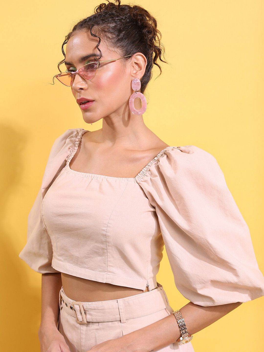Tokyo Talkies Cropped Top With Flared Trouser & Belt