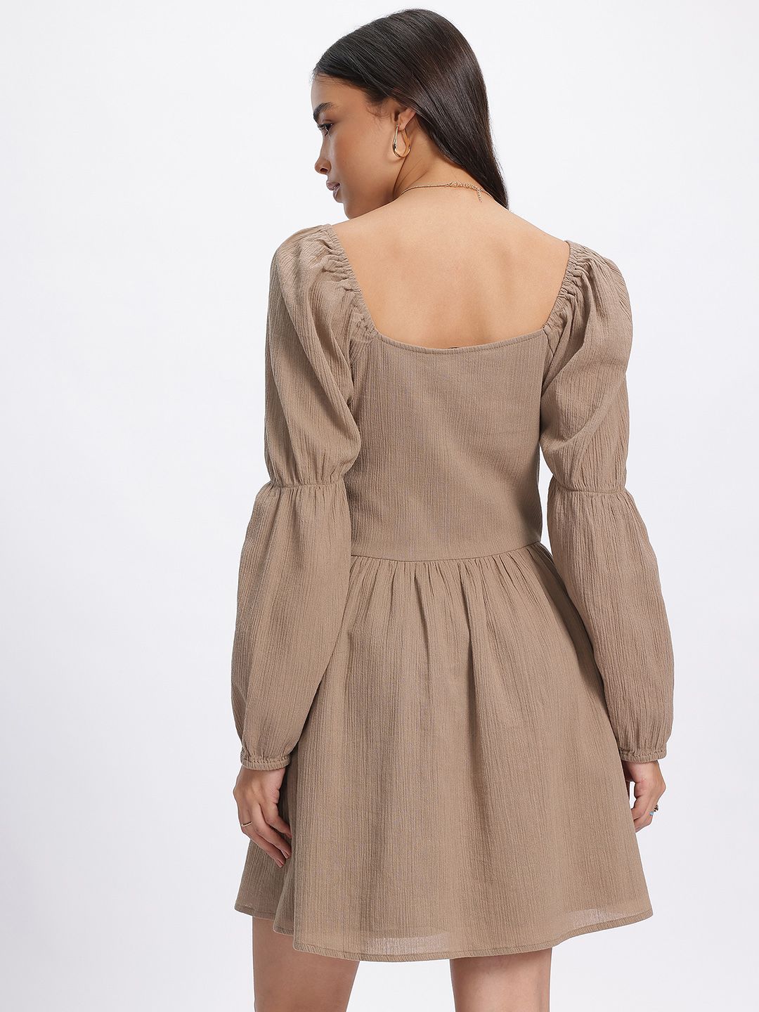 DressBerry Drama Sleeves Textured A-Line Dress