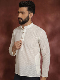 SOJANYA Lelaki Off-White Rekaan Diri Kurta Lurus