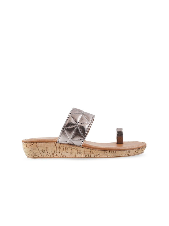 Metro Women Grey & Tan One Toe Wedge Sandal