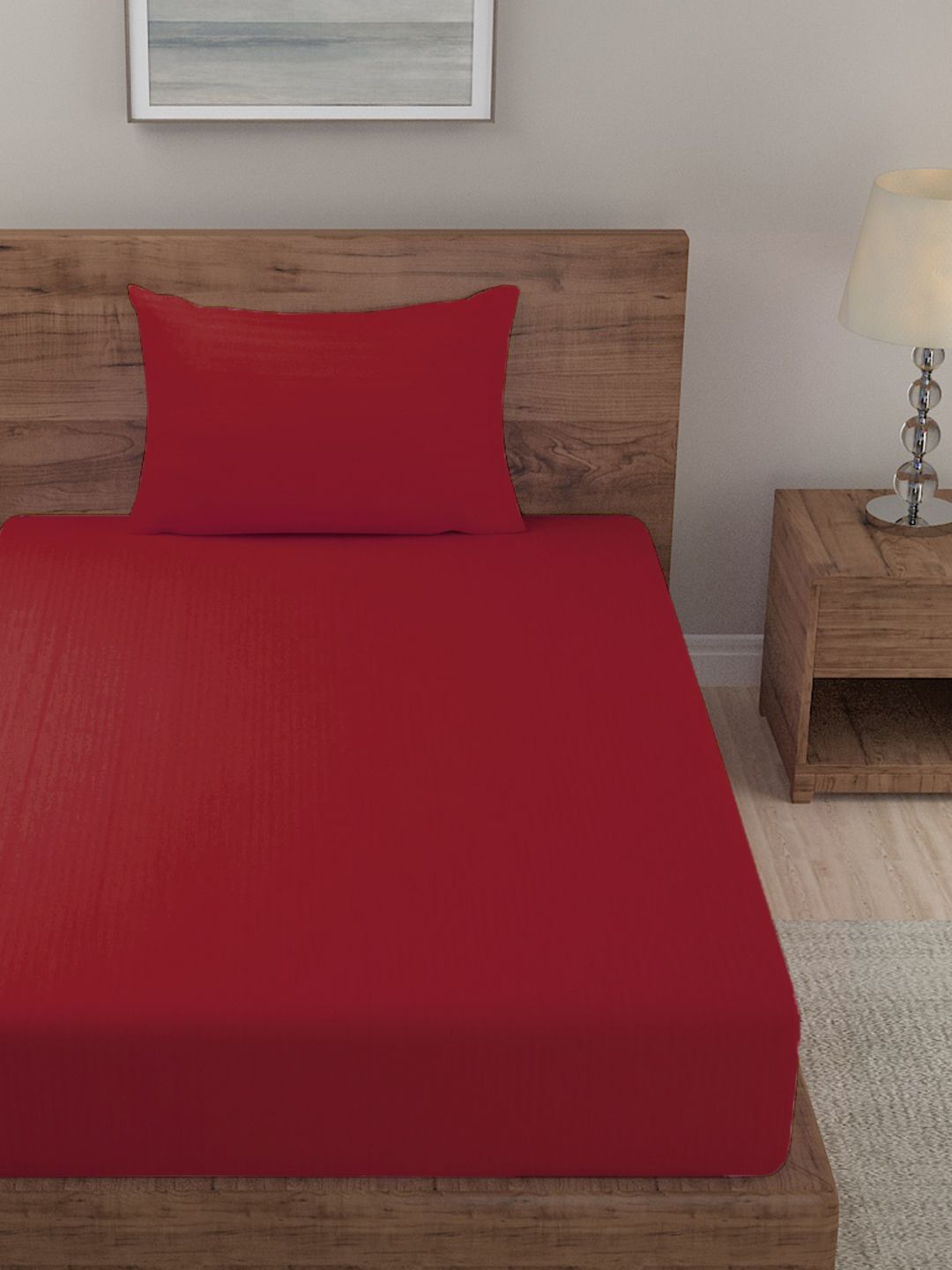 HOSTA HOMES Maroon Striped 300 TC Single Bedsheet with 1 Pillow Covers