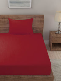 HOSTA HOMES Maroon Striped 300 TC Single Bedsheet with 1 Pillow Covers