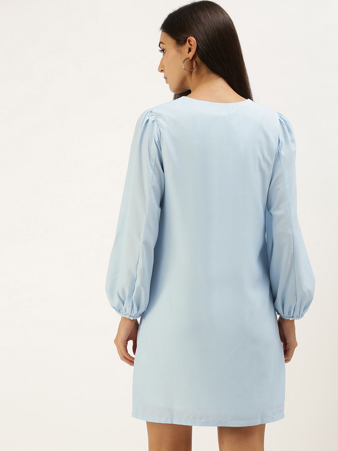 AND Blue Floral A-Line Puff Sleeve Dress