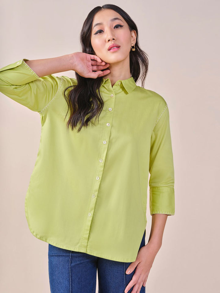 AND pure cotton shirt collar cuffed sleeves shirt Style Top