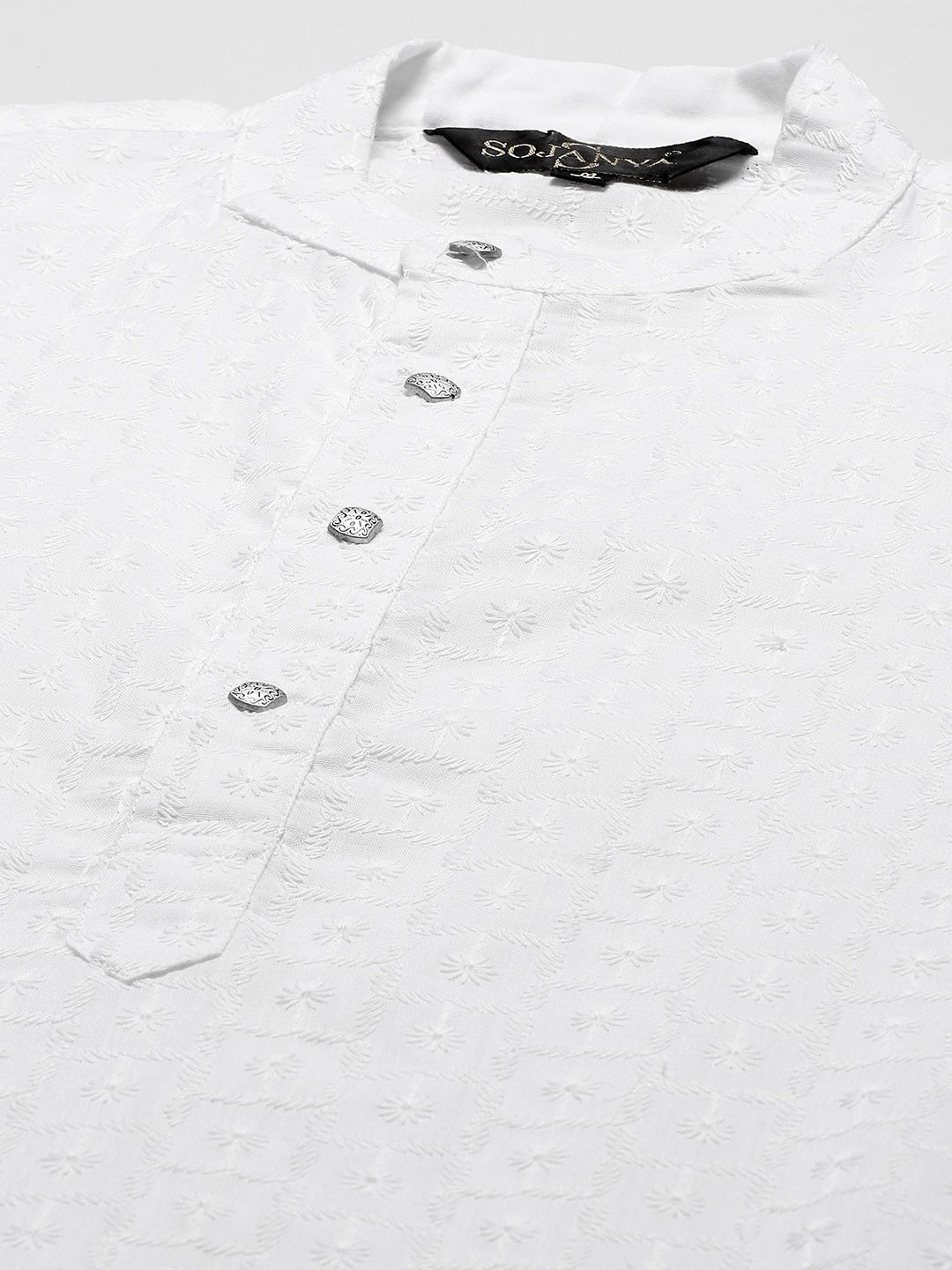 SOJANYA Lelaki Motif Etnik Putih Chikankari Kurta Kapas Tulen dengan Jaket Churidar & Nehru