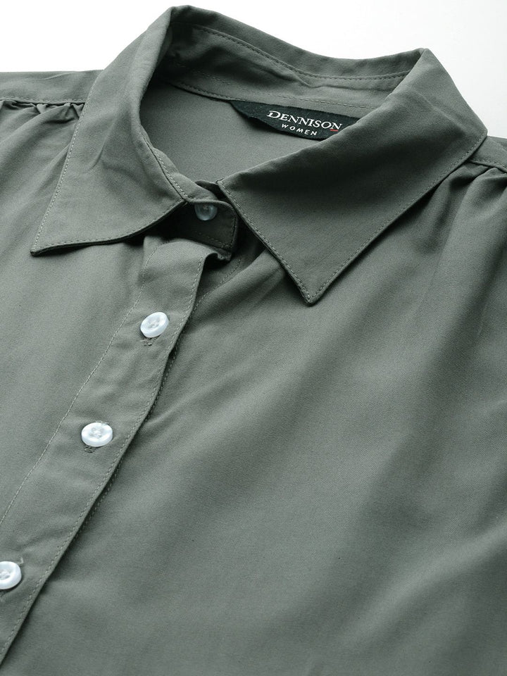 DENNISON Women Olive Green Smart Opaque Formal Shirt