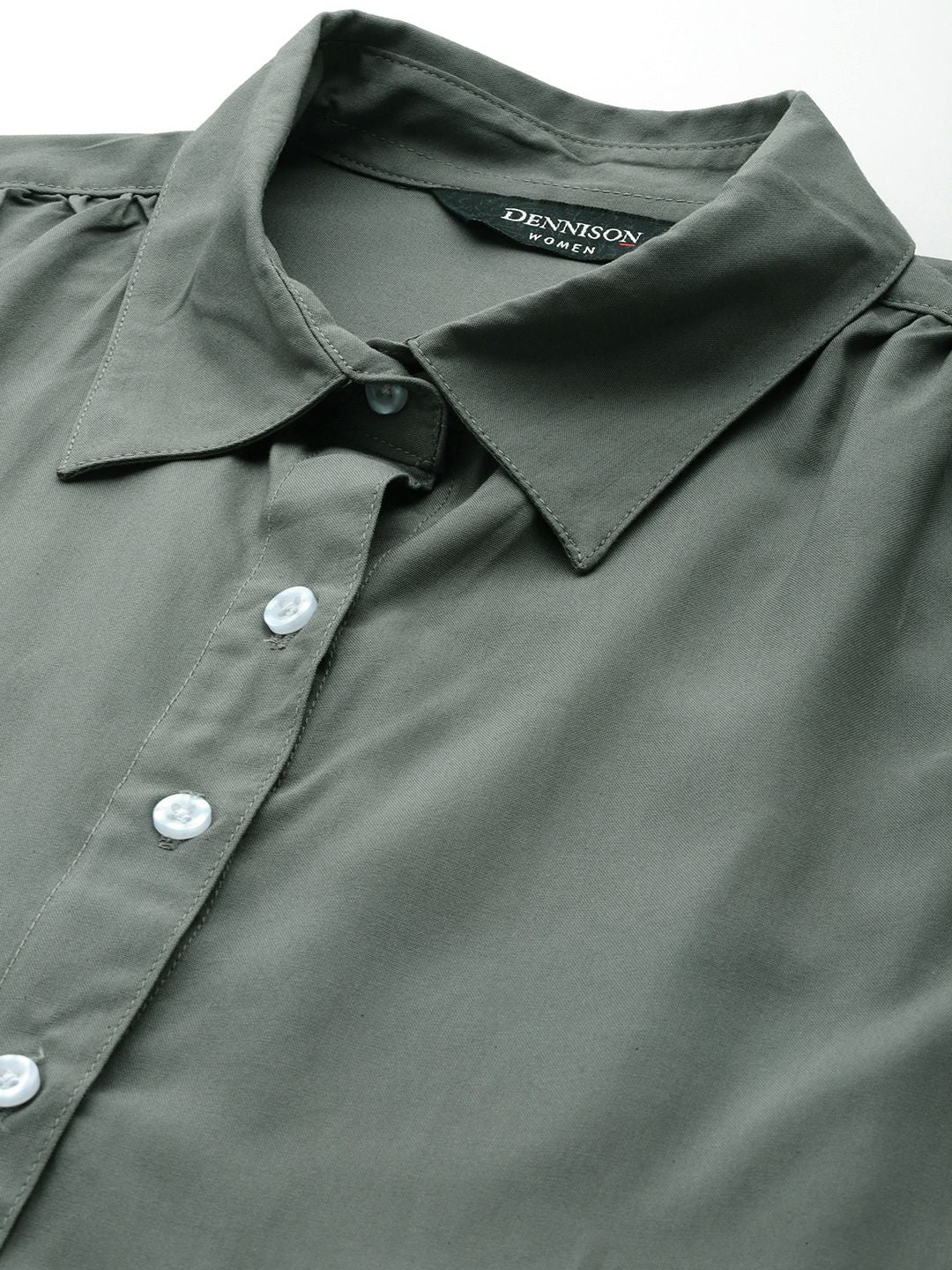 DENNISON Women Olive Green Smart Opaque Formal Shirt