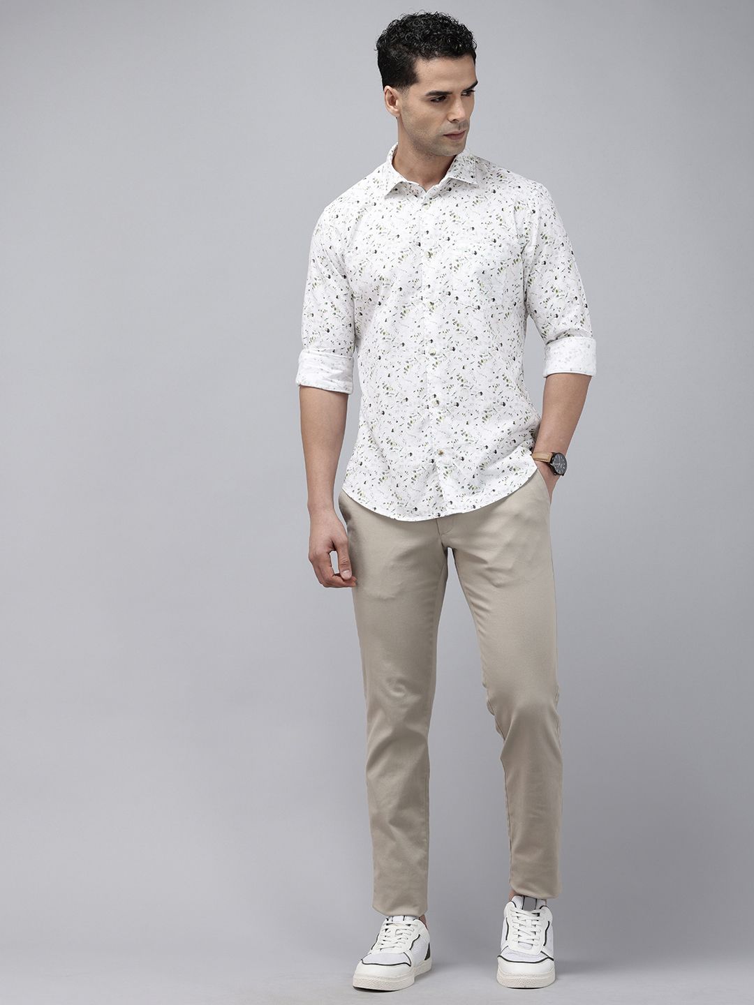 Park Avenue Slim Fit Opaque Floral Printed Pure Cotton Casual Shirt