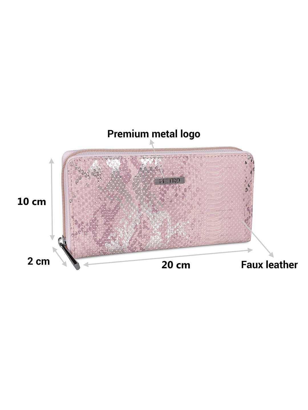Metro Women Geometric Textured Zip Around Wallet