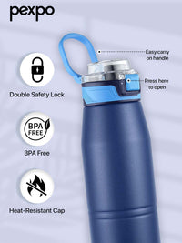 Pexpo Blue Printed Stainless Steel Double Wall Vacuum Water Bottle-940 ml