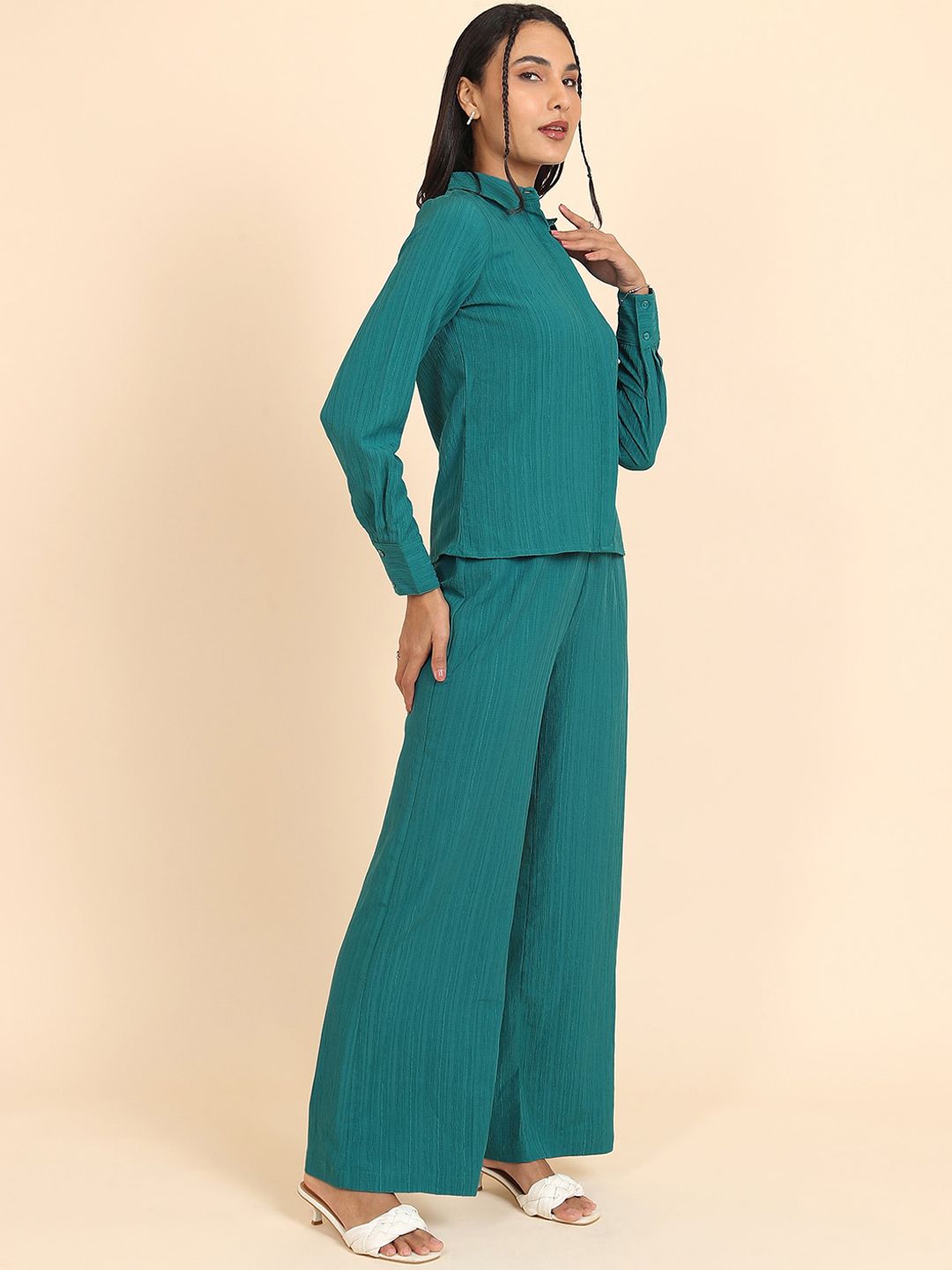 W Women Striped High-Rise Straight Fit Parallel Trouser