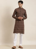 SOJANYA Men Brown & Cream-Coloured Ethnic Motifs Printed Kurta