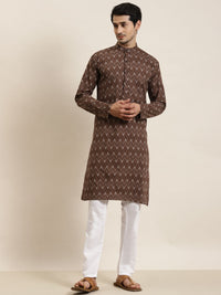 SOJANYA Men Brown & Cream-Coloured Ethnic Motifs Printed Kurta
