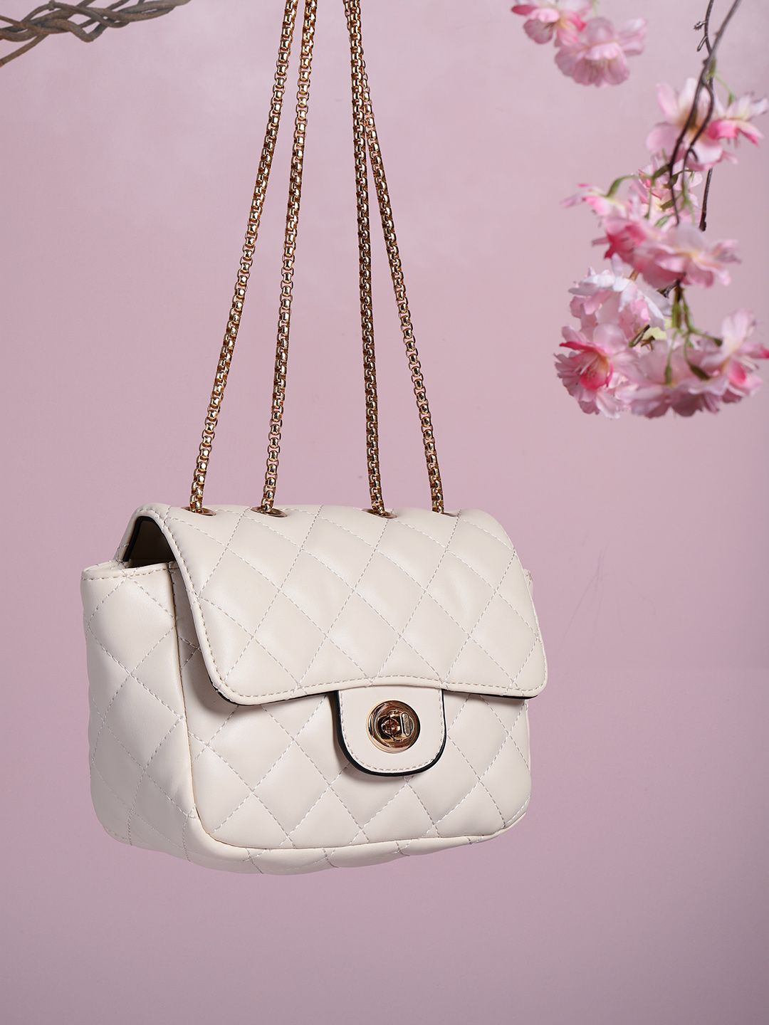 DressBerry Solid Quilted Structured Shoulder Bag