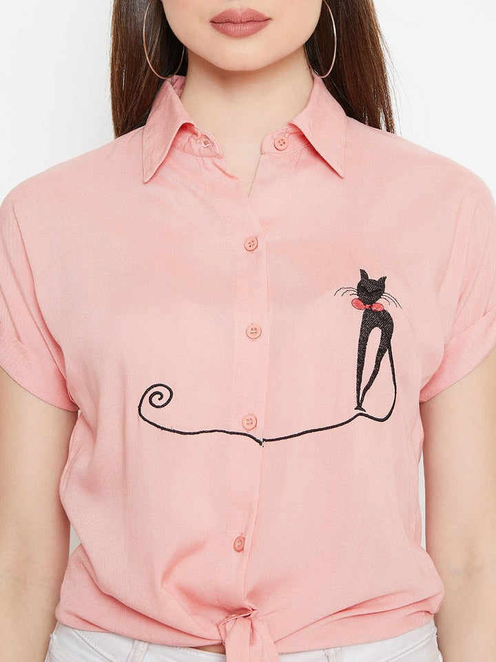 Berrylush Women Pink Embroidered Shirt