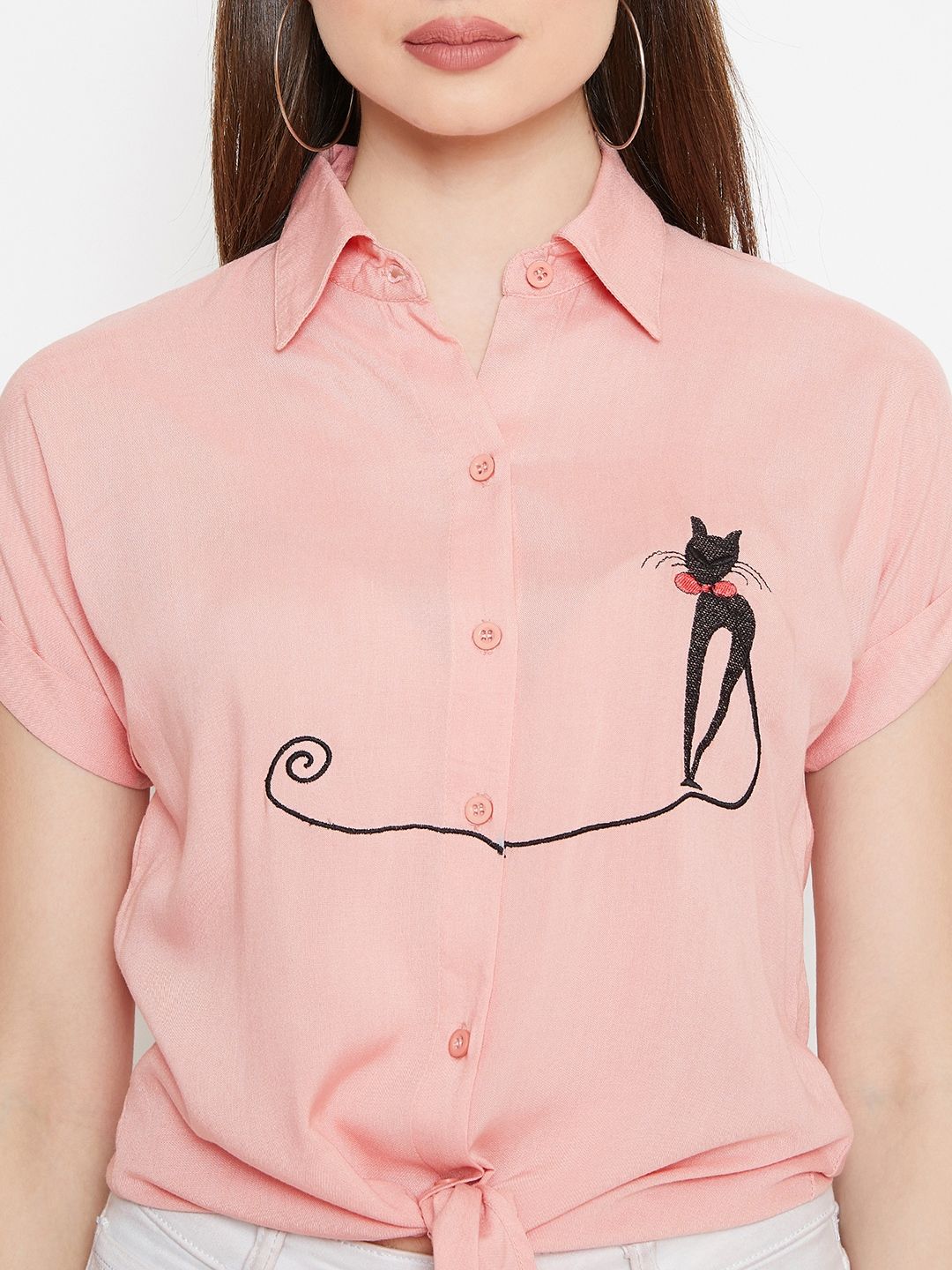 Berrylush Women Pink Embroidered Shirt