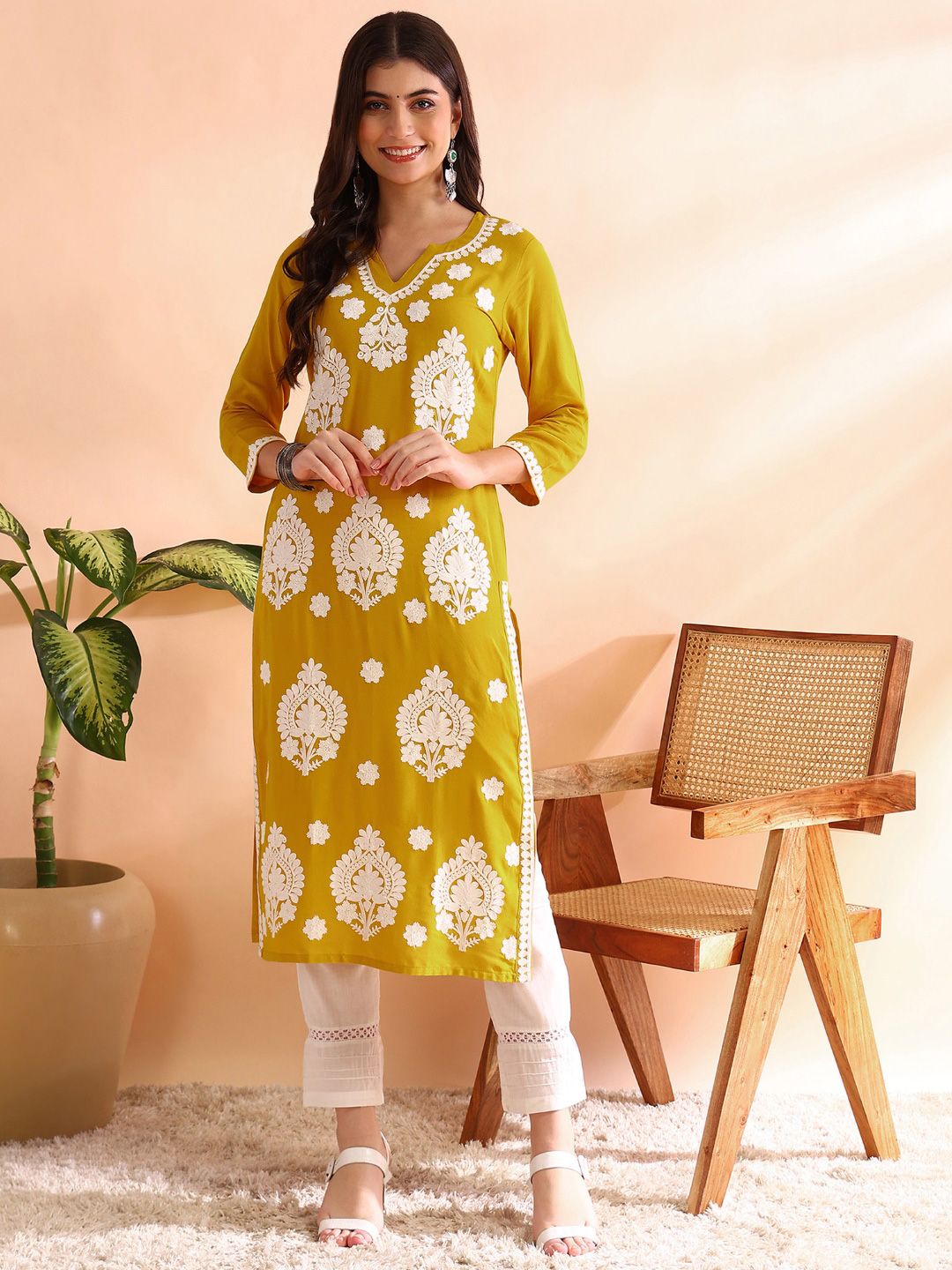 KALINI Floral Embroidered Straight Kurta
