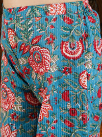 VASTRAMAY Girls Kantha Work Pure Cotton Kurti with Palazzos & Dupatta