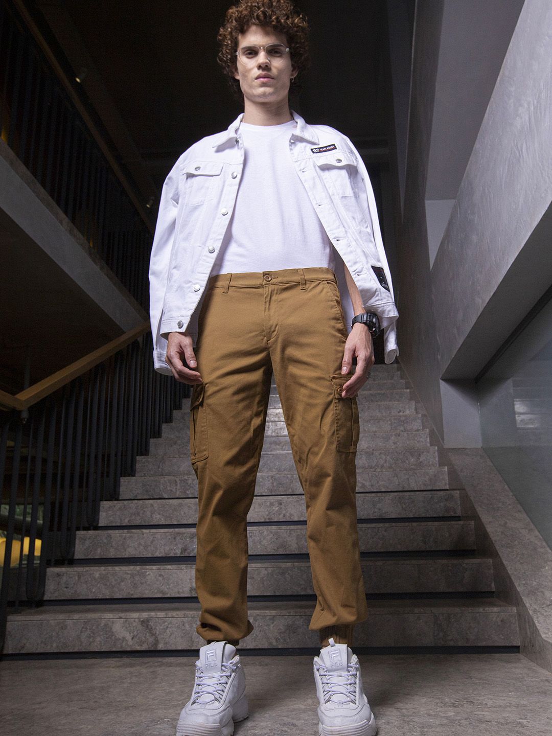 The Indian Garage Co Men Slim Fit Solid Cargos Joggers