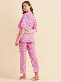Sweet Dreams Pink & White Ethnic Motifs Printed Pure Cotton Night Suit