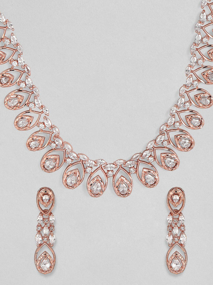 Rubans Rose Gold- Plated White CZ-Studded Handcrafted Statement Necklace Set