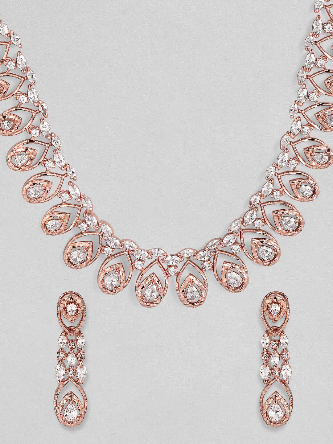 Rubans Rose Gold- Plated White CZ-Studded Handcrafted Statement Necklace Set