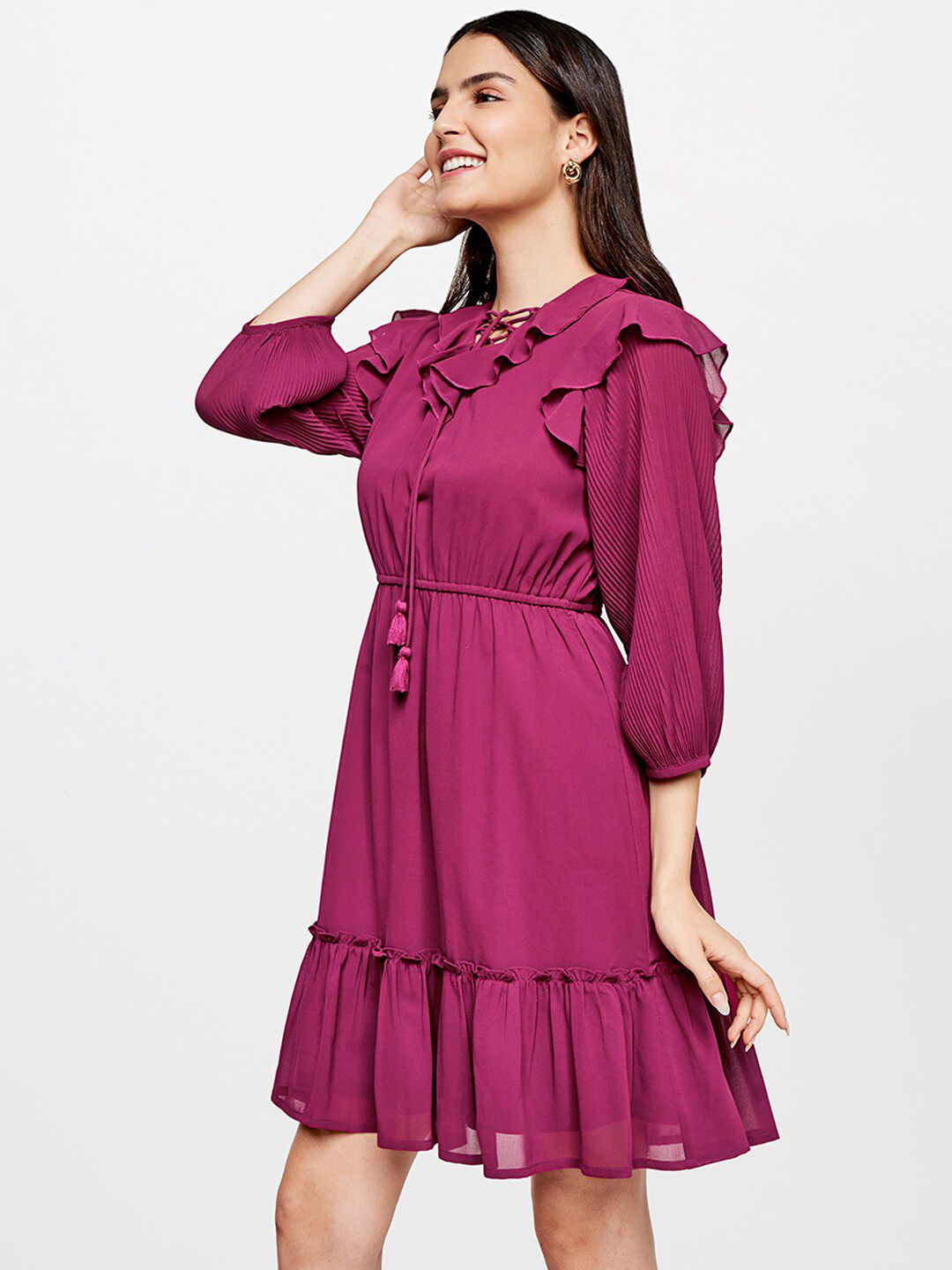 AND Women Pink Tie-Up Neck Dress