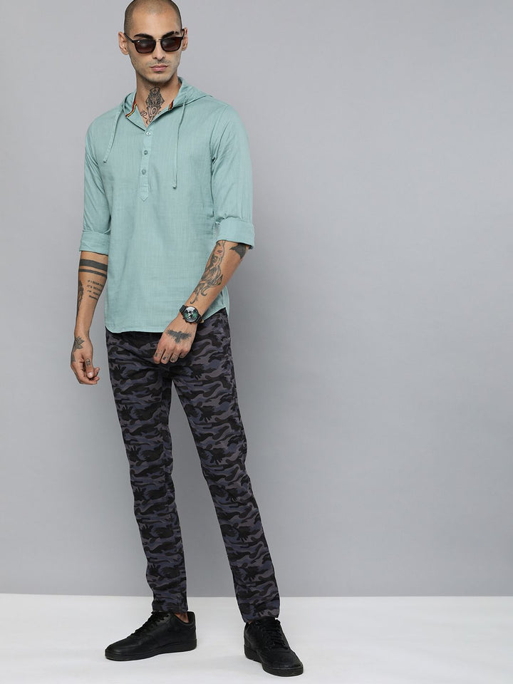 The Indian Garage Co Men Charcoal Grey Camouflage Printed Slim Fit Chinos