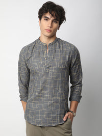 VASTRADO Geometric Embroidered Band Collar Thread Work Straight Kurta