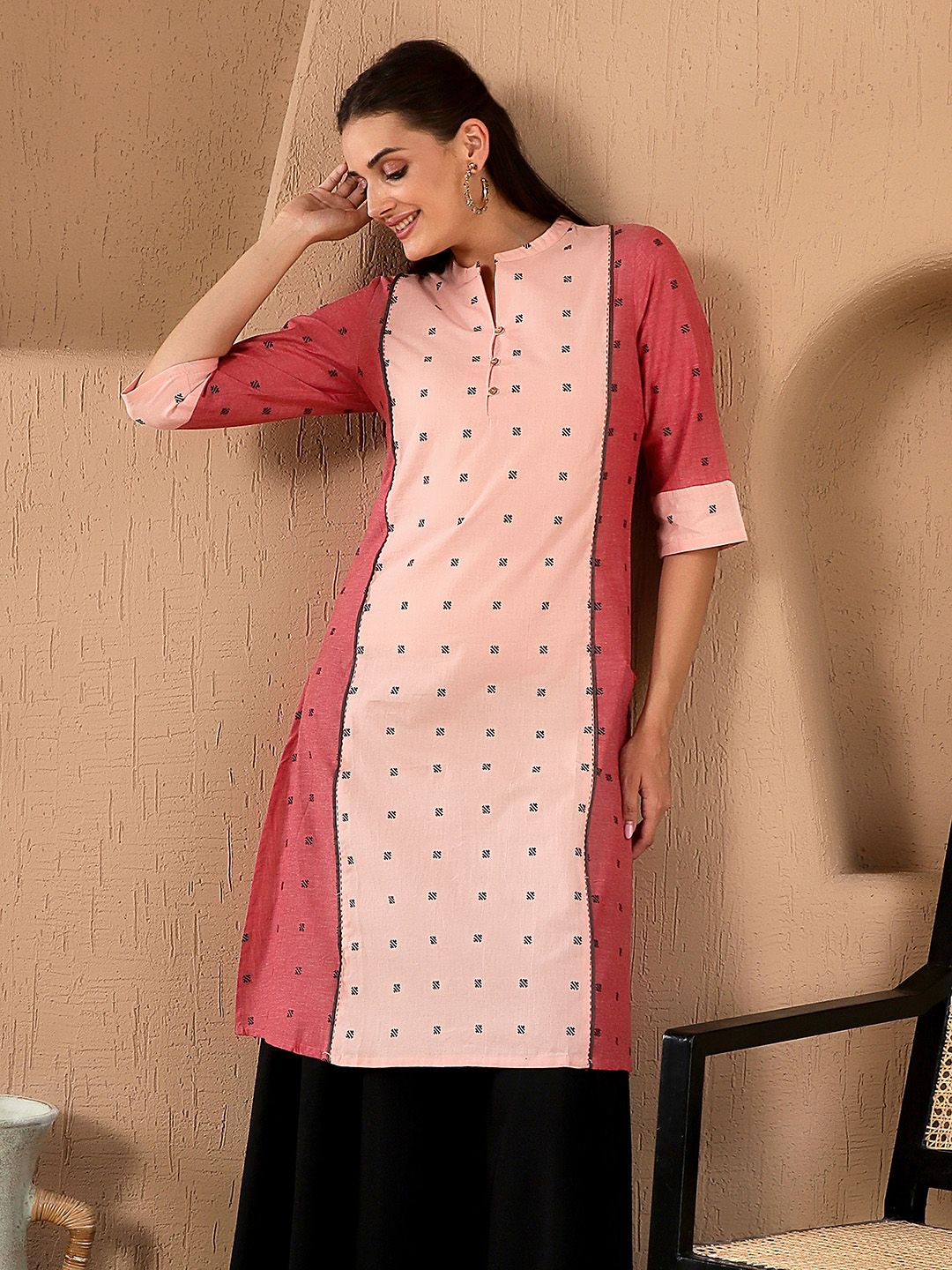 W Women Red Ethnic Motifs Printed Kurta